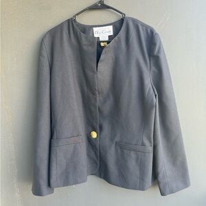 Oleg Cassini Black Collarless Blazer with Gold Button